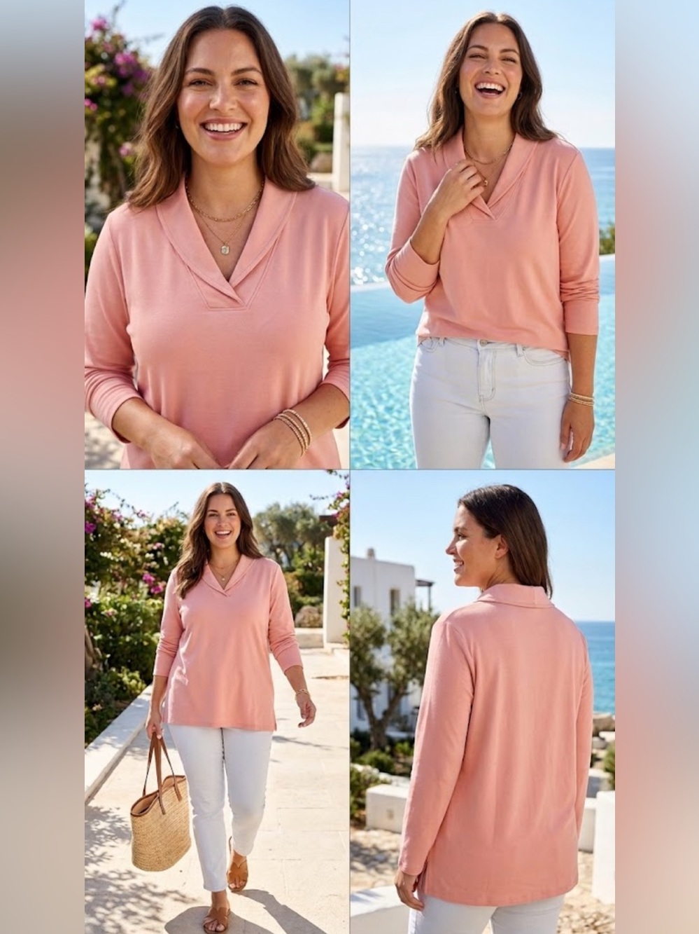 SIZE 2X Denim & Co.® Essentials Women’s V-Neck Pink Pullover Top Cotton